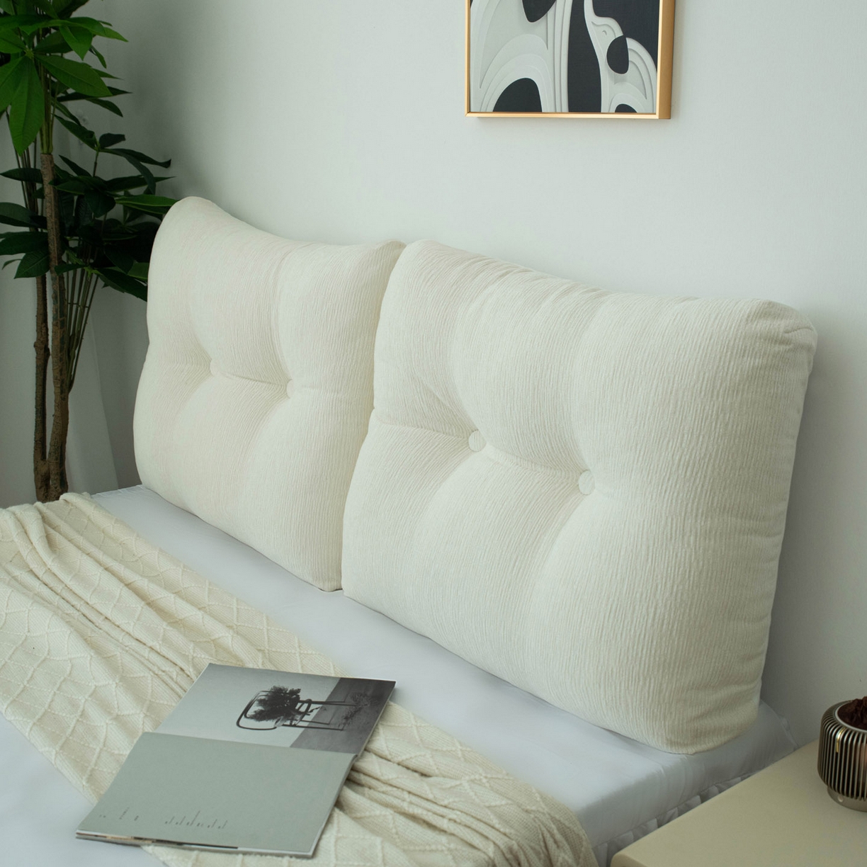 91家纺网 家纺一手货源 找家纺 美达人 2025新款雪尼尔无床头魔术贴靠背 无床头魔术贴-白