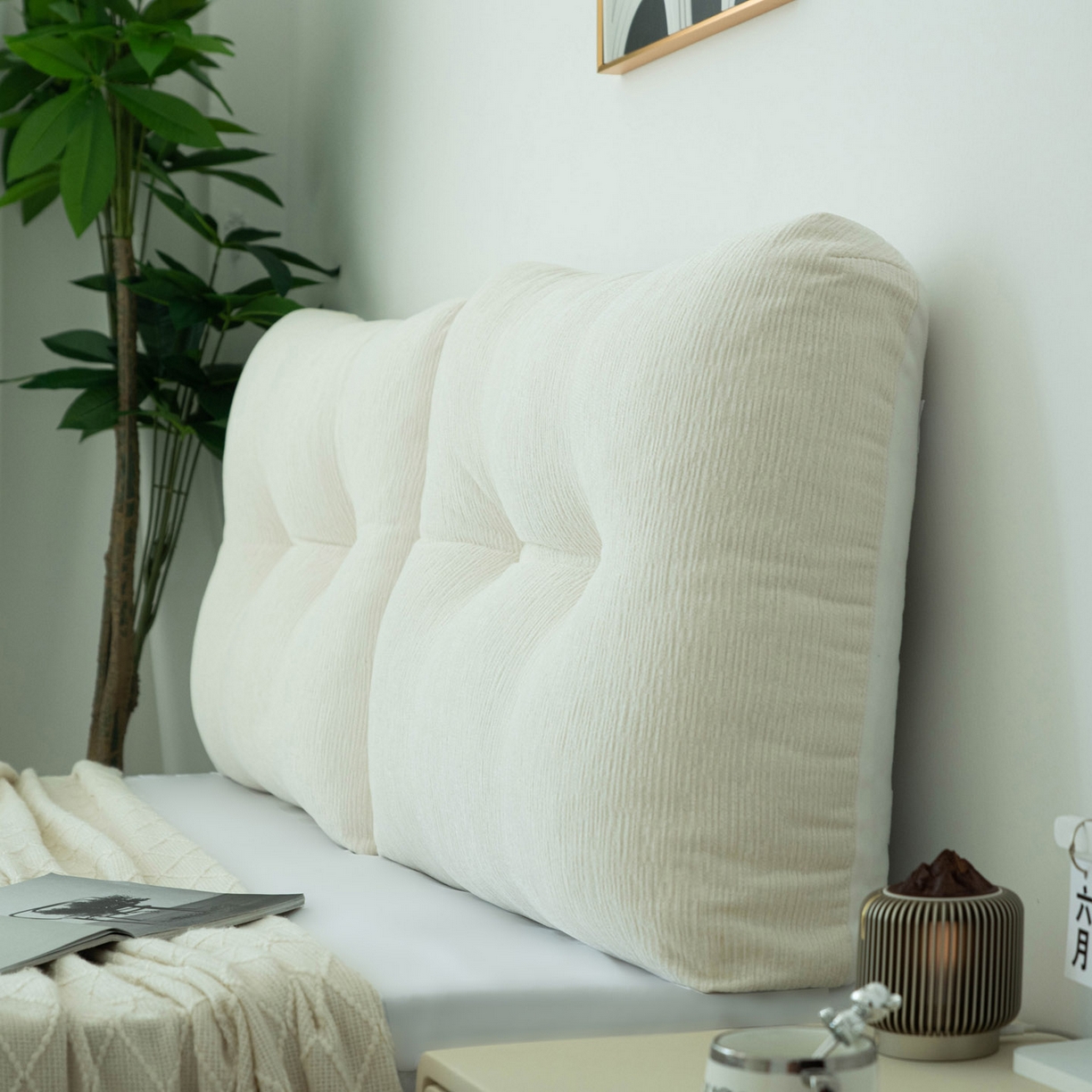 91家纺网 家纺一手货源 找家纺 美达人 2025新款雪尼尔无床头魔术贴靠背 无床头魔术贴-白