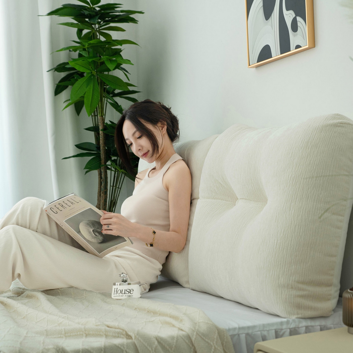 91家纺网 家纺一手货源 找家纺 美达人 2025新款雪尼尔无床头魔术贴靠背 无床头魔术贴-白