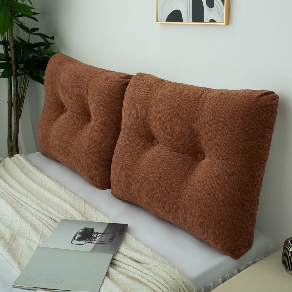 91家纺网 家纺一手货源 找家纺 美达人 2025新款雪尼尔无床头魔术贴靠背 无床头魔术贴-橙