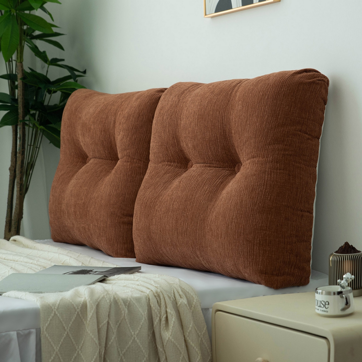 91家纺网 家纺一手货源 找家纺 美达人 2025新款雪尼尔无床头魔术贴靠背 无床头魔术贴-橙