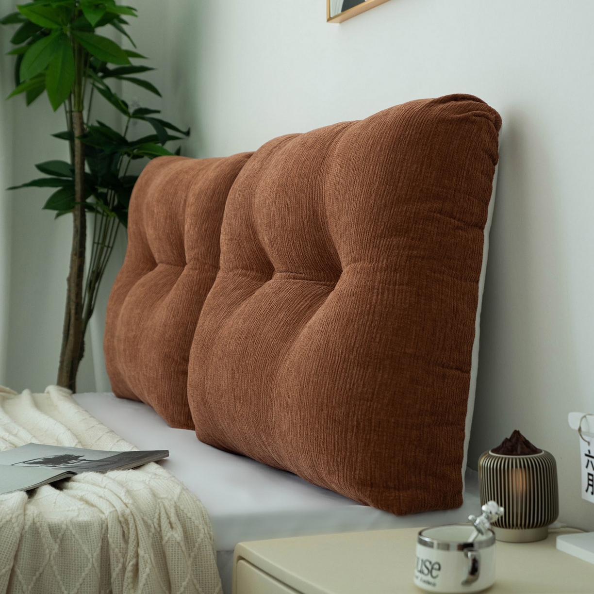 91家纺网 家纺一手货源 找家纺 美达人 2025新款雪尼尔无床头魔术贴靠背 无床头魔术贴-橙