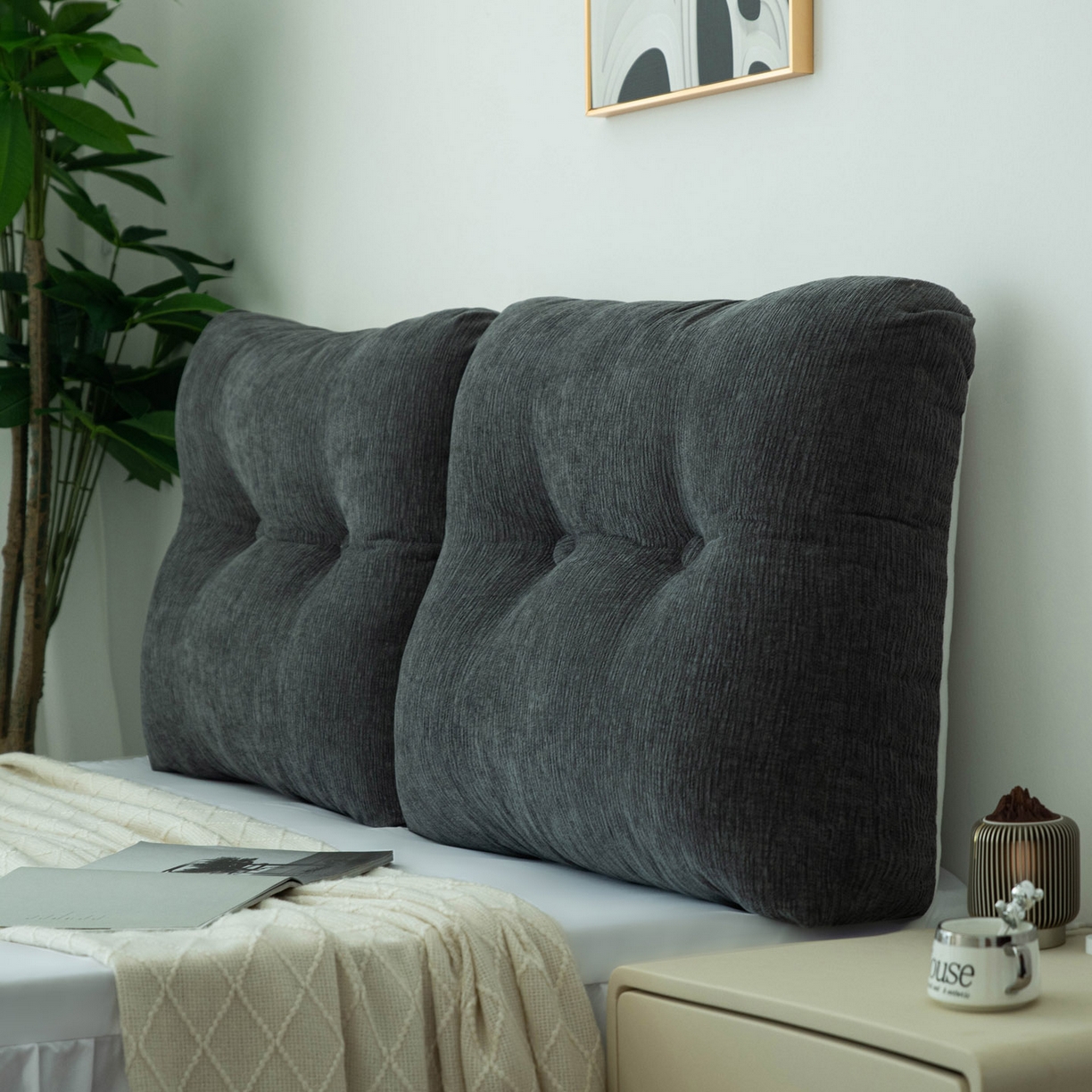 91家纺网 家纺一手货源 找家纺 美达人 2025新款雪尼尔无床头魔术贴靠背 无床头魔术贴-黑