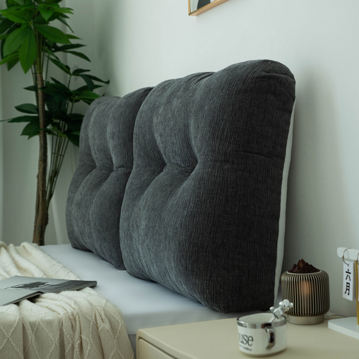 91家纺网 家纺一手货源 找家纺 美达人 2025新款雪尼尔无床头魔术贴靠背 无床头魔术贴-黑