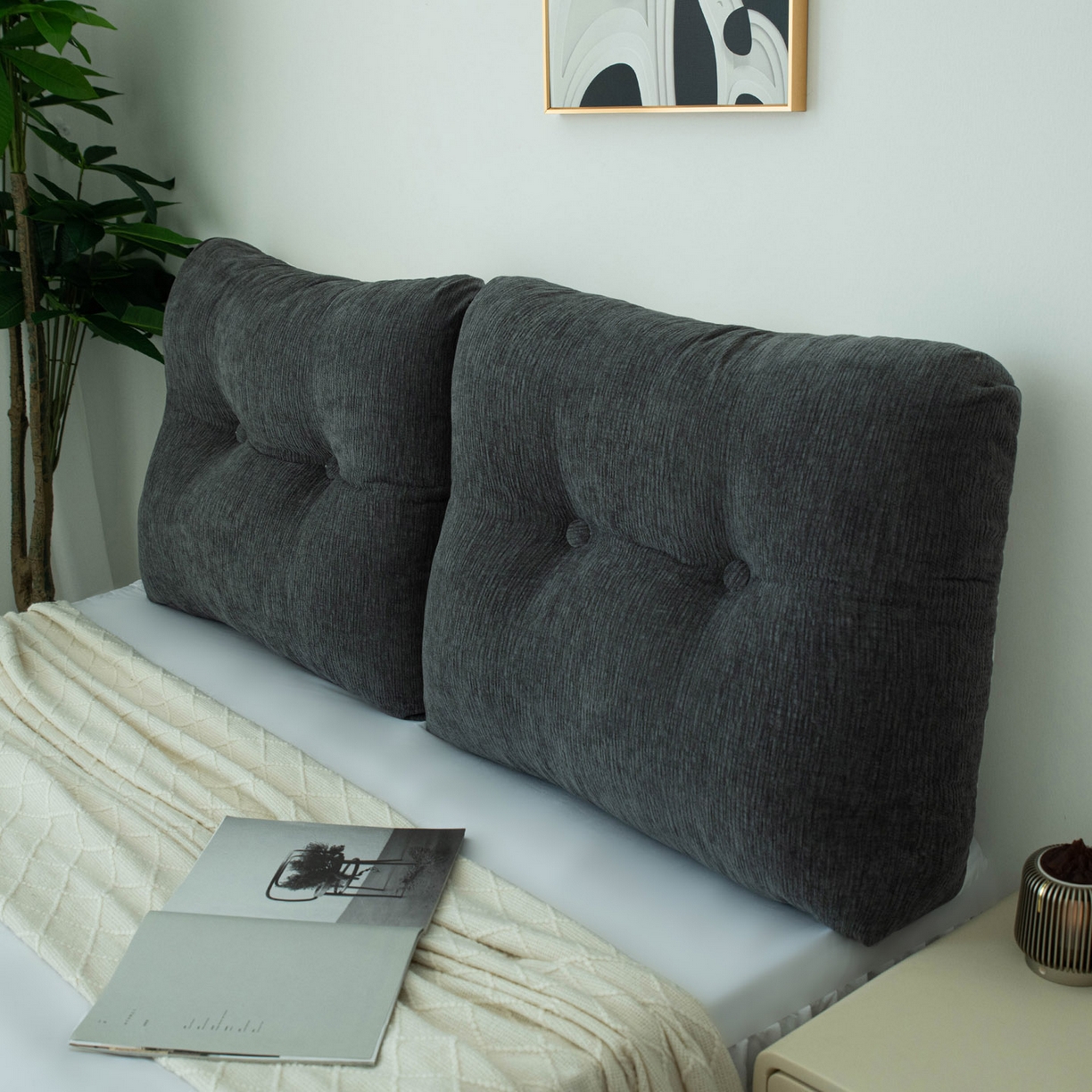 91家纺网 家纺一手货源 找家纺 美达人 2025新款雪尼尔无床头魔术贴靠背 无床头魔术贴-黑