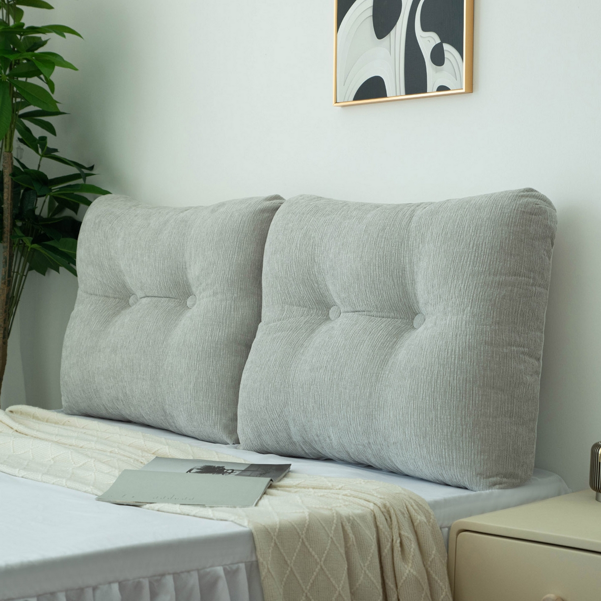 美达人 2025新款雪尼尔无床头魔术贴靠背 无床头魔术贴-灰