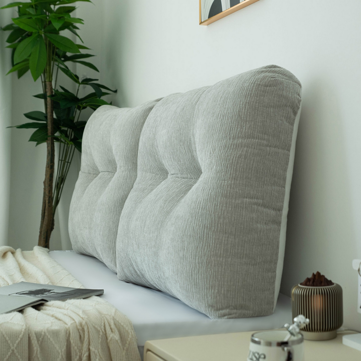 91家纺网 家纺一手货源 找家纺 美达人 2025新款雪尼尔无床头魔术贴靠背 无床头魔术贴-灰