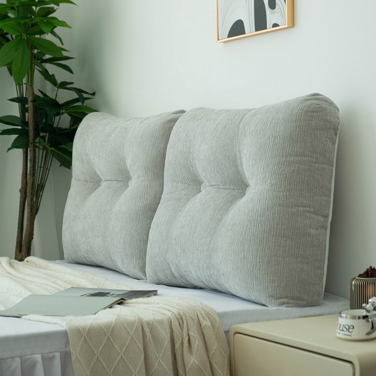 91家纺网 家纺一手货源 找家纺 美达人 2025新款雪尼尔无床头魔术贴靠背 无床头魔术贴-灰