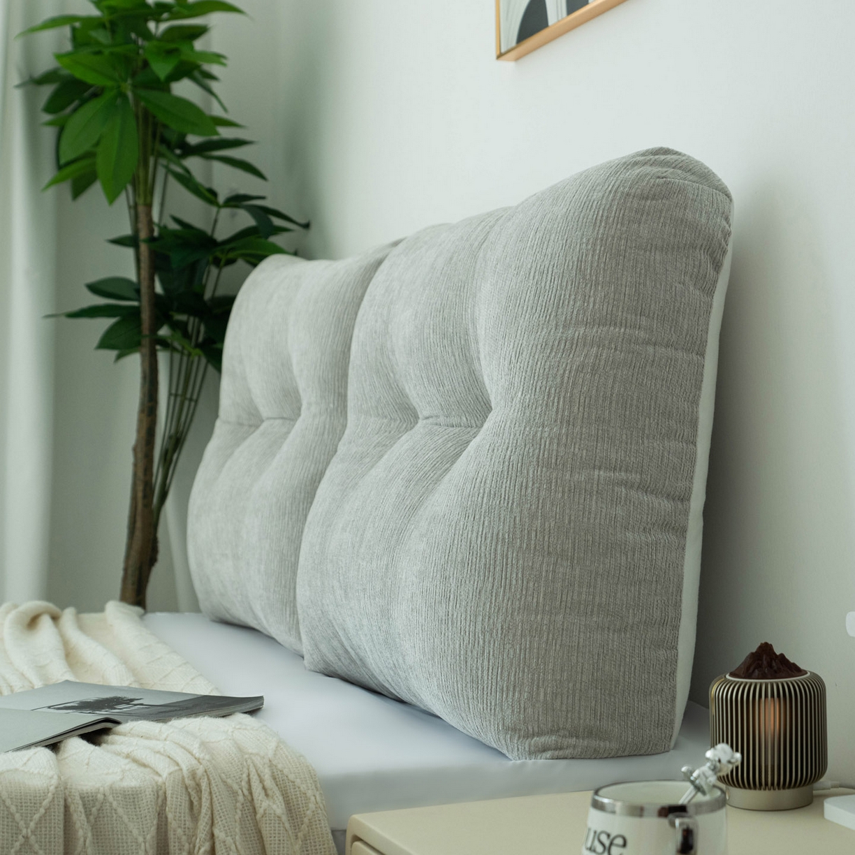 91家纺网 家纺一手货源 找家纺 美达人 2025新款雪尼尔无床头魔术贴靠背 无床头魔术贴-灰