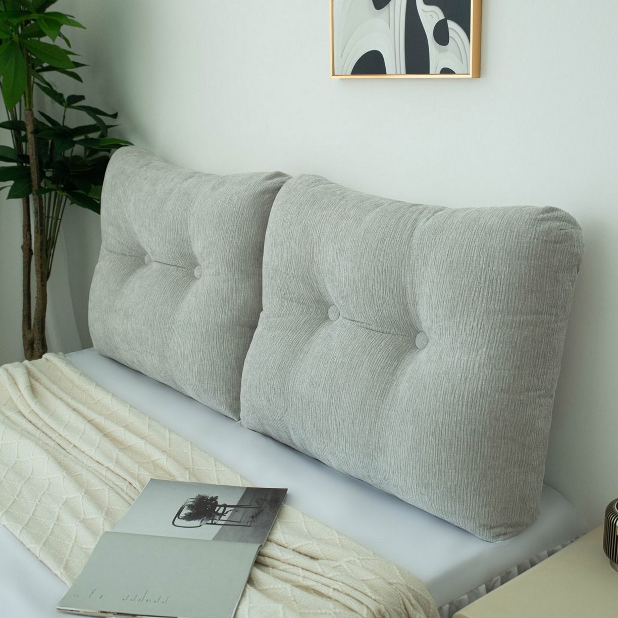 91家纺网 家纺一手货源 找家纺 美达人 2025新款雪尼尔无床头魔术贴靠背 无床头魔术贴-灰