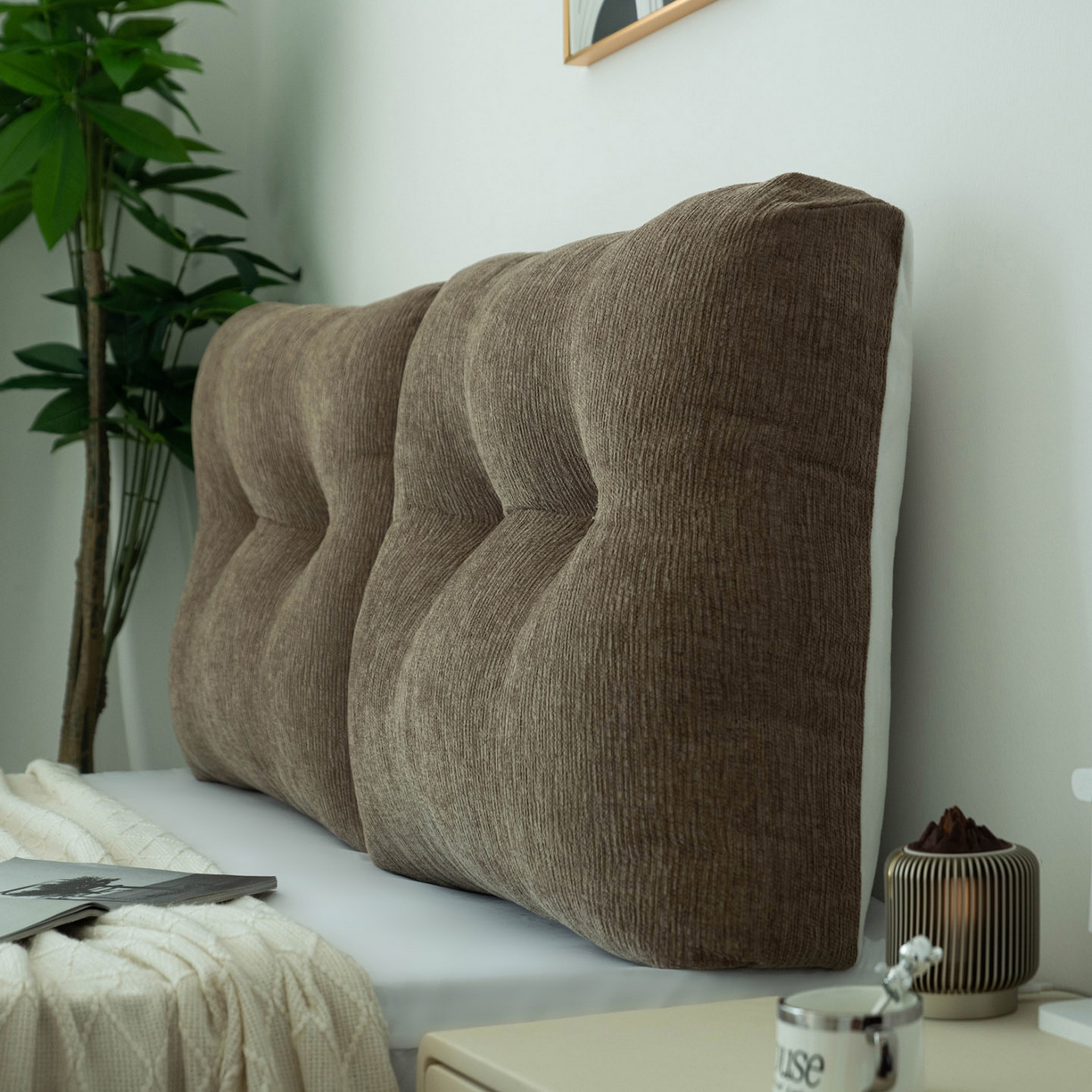 91家纺网 家纺一手货源 找家纺 美达人 2025新款雪尼尔无床头魔术贴靠背 无床头魔术贴-咖