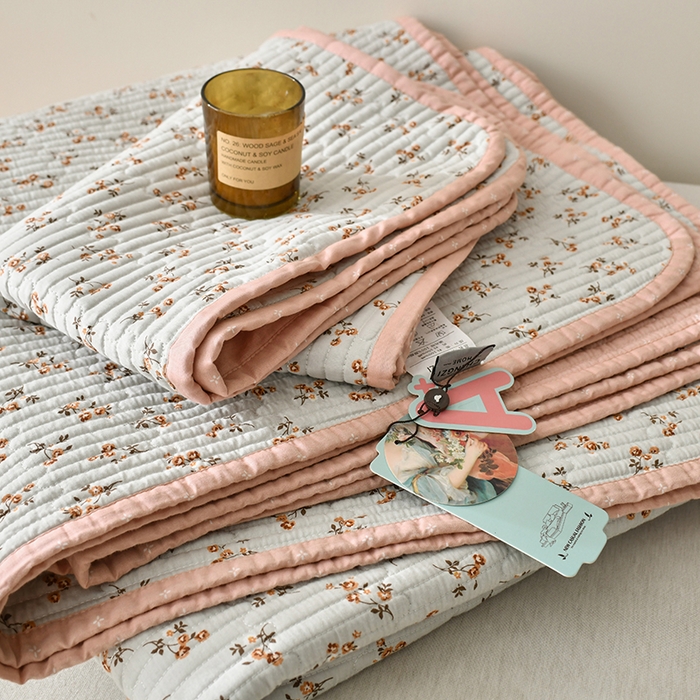 橙子家居 2024新款高温水洗双面全棉纯棉斜纹13372印花款单品床盖  单床盖 沁花-绿