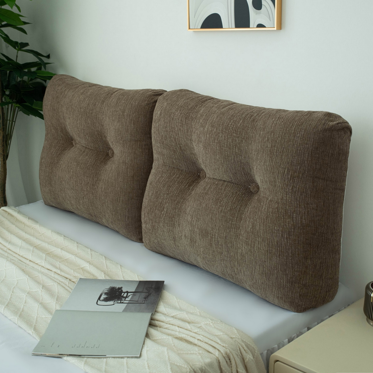 91家纺网 家纺一手货源 找家纺 美达人 2025新款雪尼尔无床头魔术贴靠背 无床头魔术贴-咖