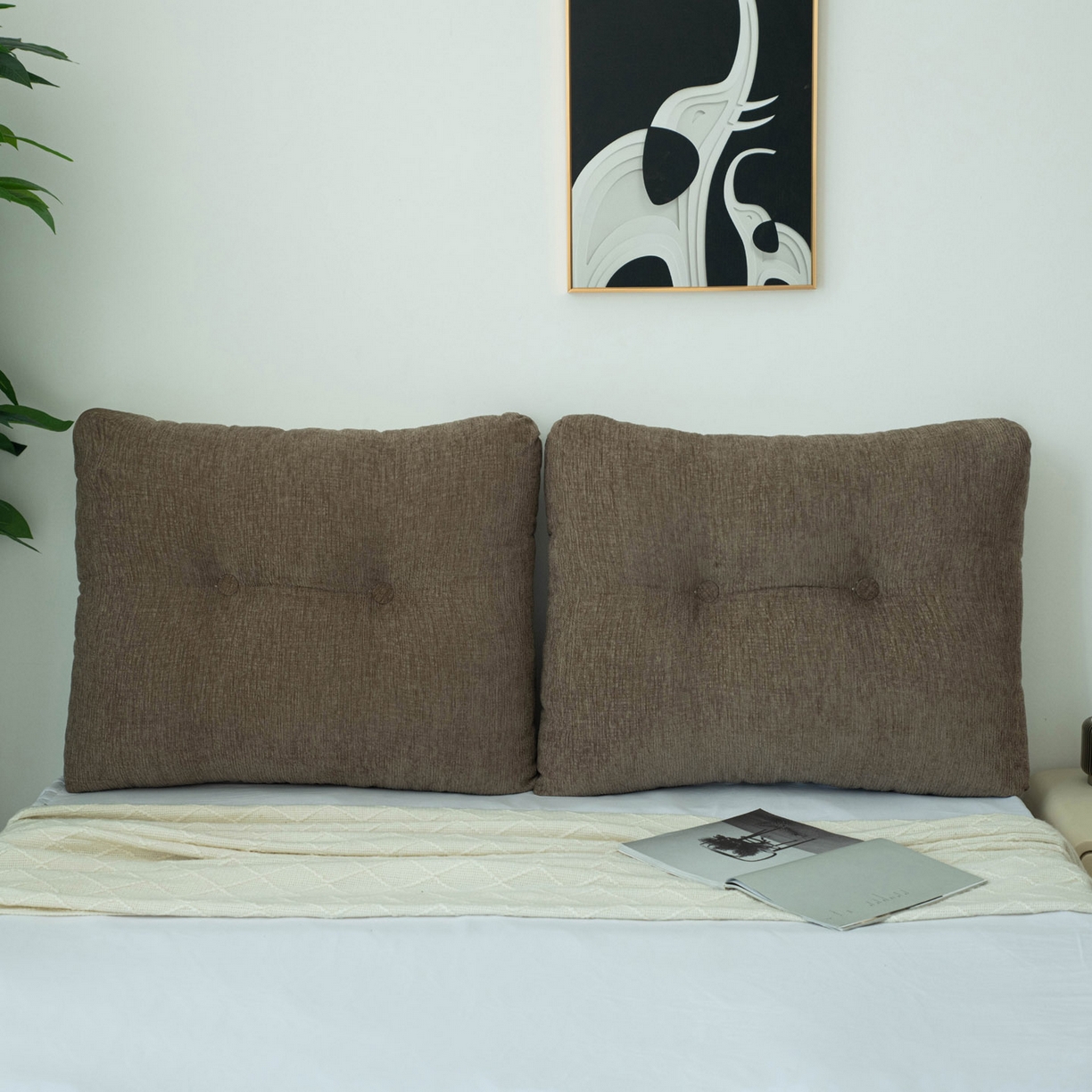 91家纺网 家纺一手货源 找家纺 美达人 2025新款雪尼尔无床头魔术贴靠背 无床头魔术贴-咖