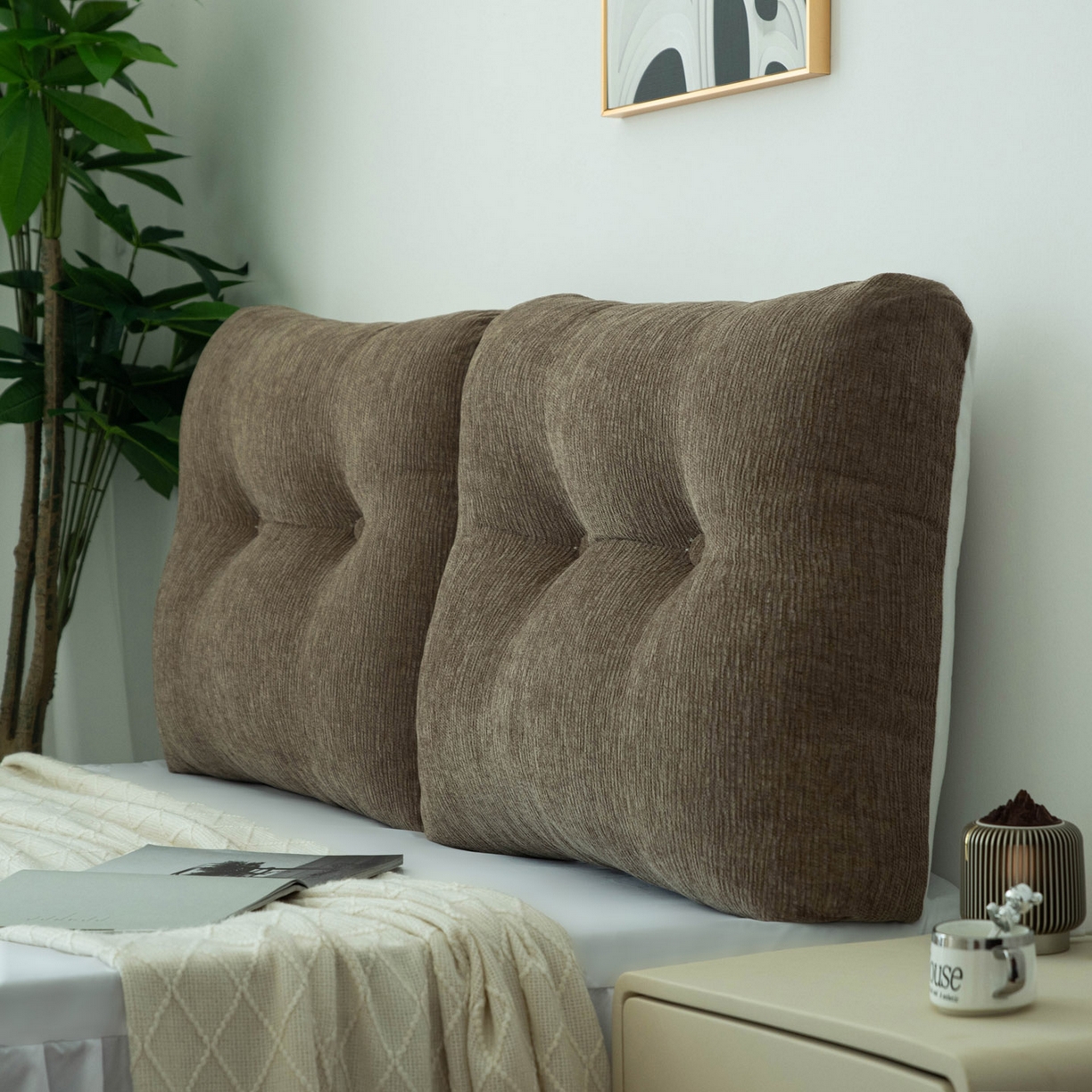 91家纺网 家纺一手货源 找家纺 美达人 2025新款雪尼尔无床头魔术贴靠背 无床头魔术贴-咖