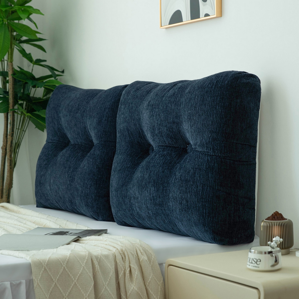 91家纺网 家纺一手货源 找家纺 美达人 2025新款雪尼尔无床头魔术贴靠背 无床头魔术贴-蓝