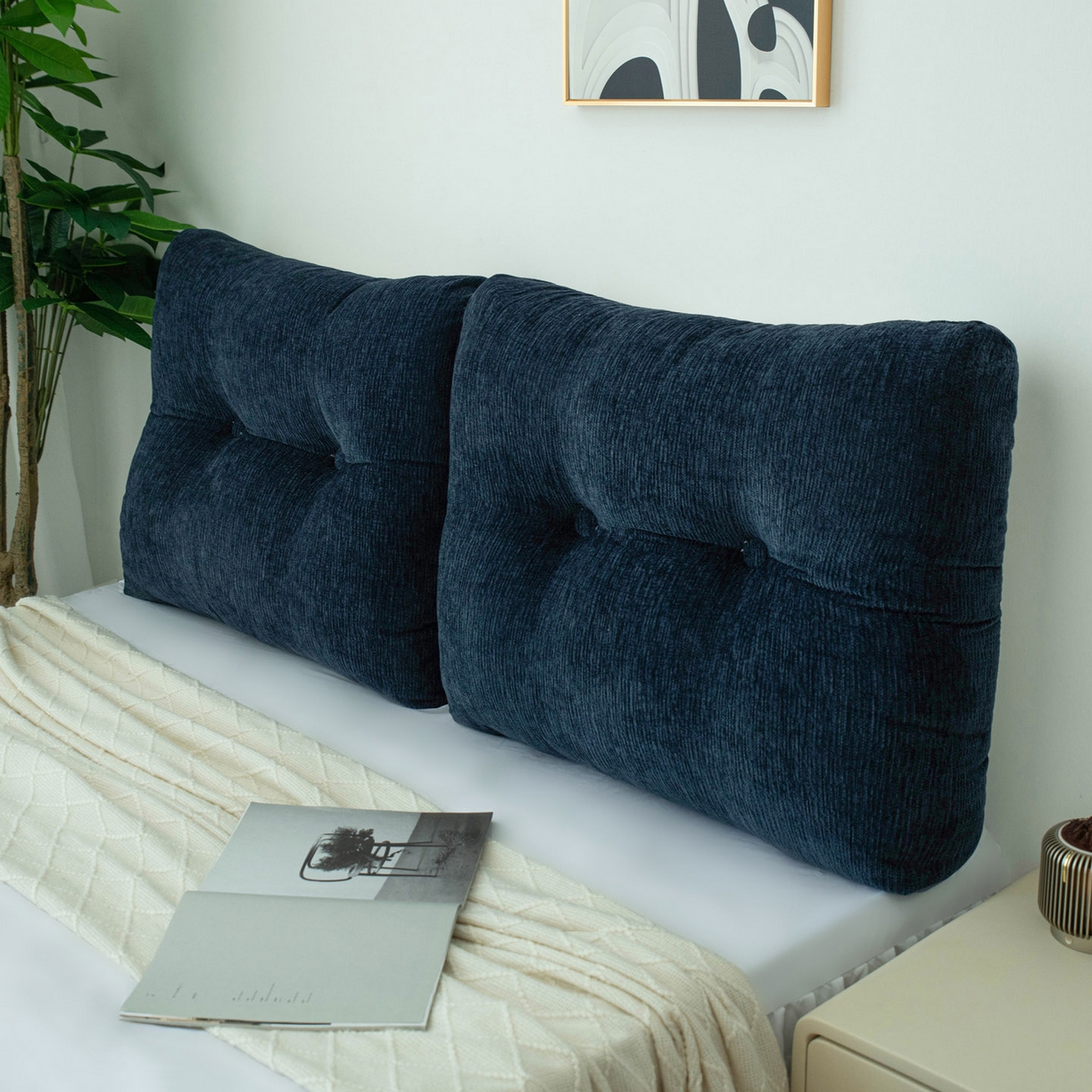 91家纺网 家纺一手货源 找家纺 美达人 2025新款雪尼尔无床头魔术贴靠背 无床头魔术贴-蓝