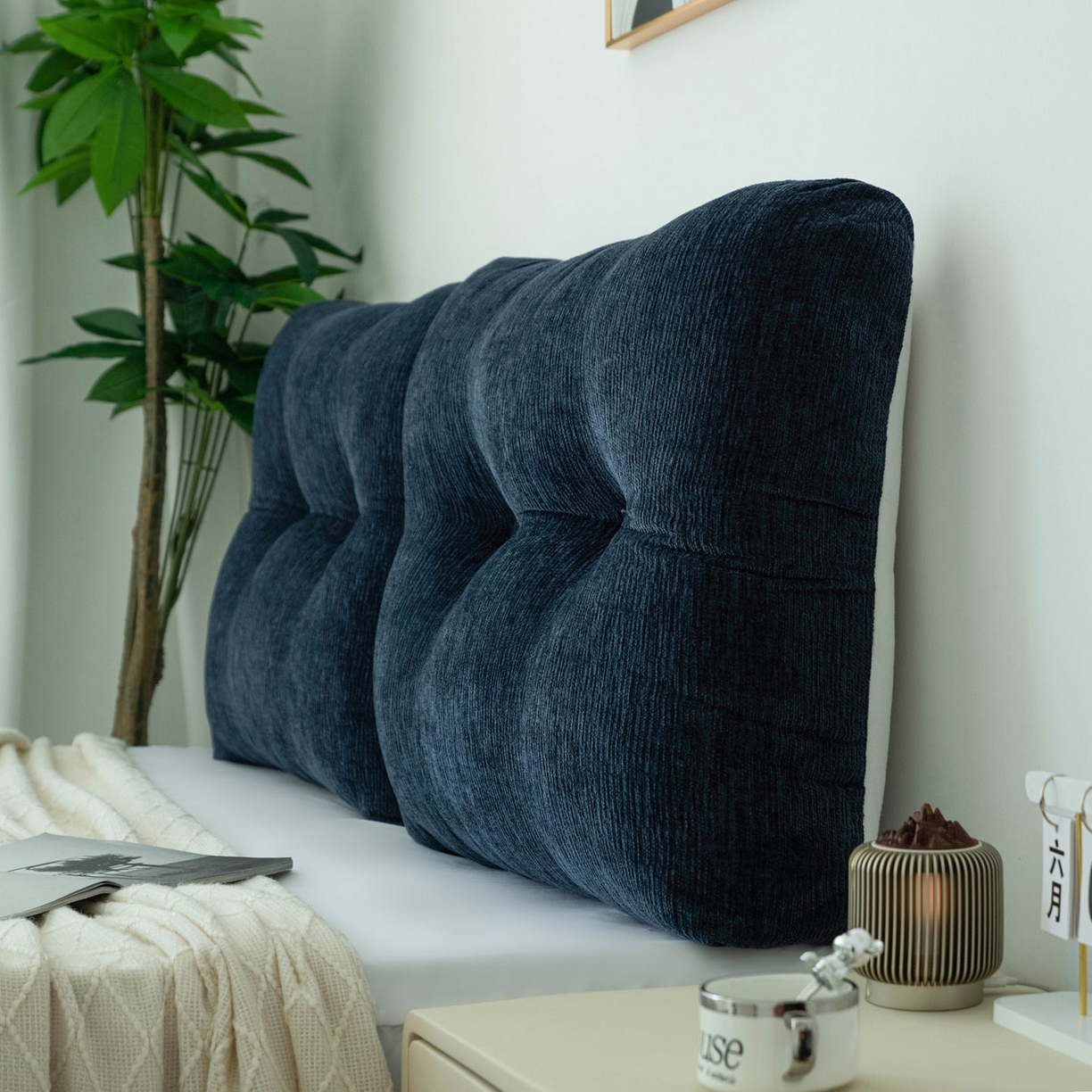 91家纺网 家纺一手货源 找家纺 美达人 2025新款雪尼尔无床头魔术贴靠背 无床头魔术贴-蓝