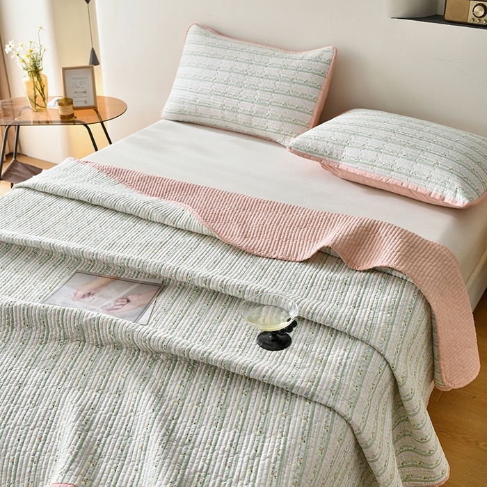 91家纺网 家纺一手货源 找家纺 橙子家居 2024新款高温水洗双面全棉纯棉斜纹13372印花款单品床盖  单床盖 雅清