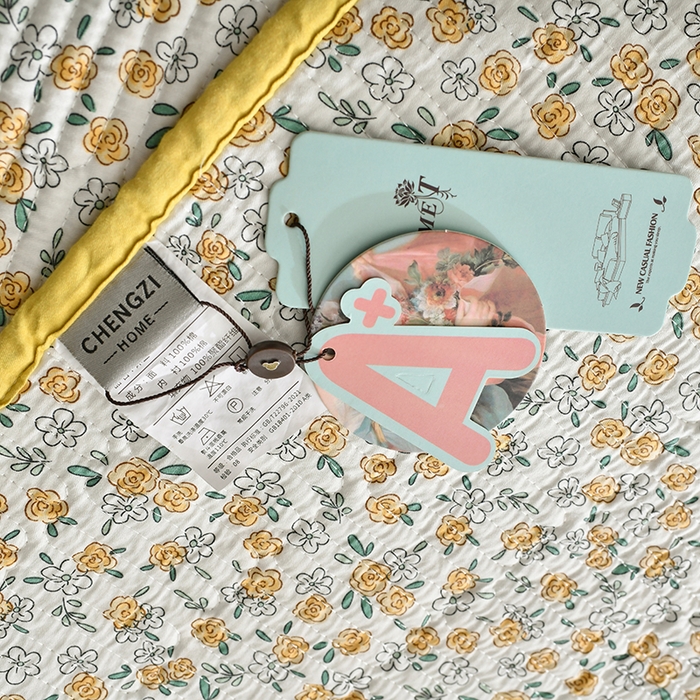 91家纺网 家纺一手货源 找家纺 橙子家居 2024新款高温水洗双面全棉纯棉斜纹13372印花款单品床盖  单床盖 莫娇-黄