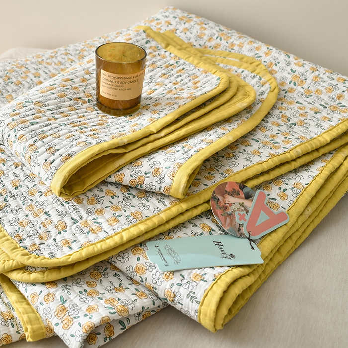 橙子家居 2024新款高温水洗双面全棉纯棉斜纹13372印花款单品床盖  单床盖 莫娇-黄