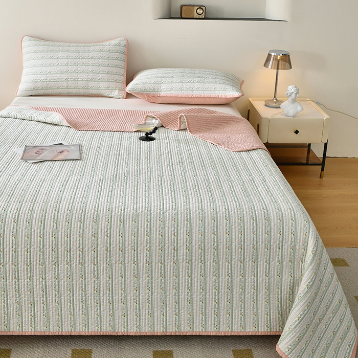 91家纺网 家纺一手货源 找家纺 橙子家居 2024新款高温水洗双面全棉纯棉斜纹13372印花款单品床盖  单床盖 雅清