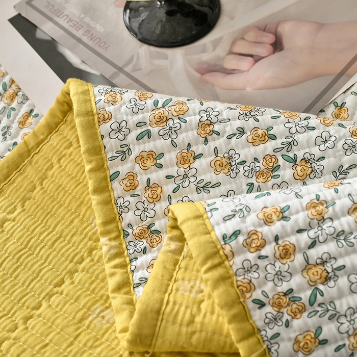 91家纺网 家纺一手货源 找家纺 橙子家居 2024新款高温水洗双面全棉纯棉斜纹13372印花款单品床盖  单床盖 莫娇-黄