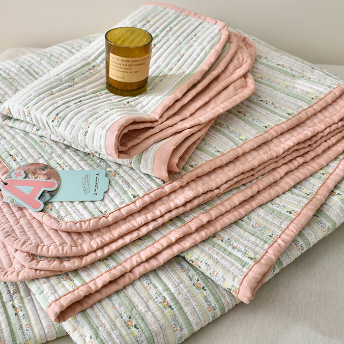 橙子家居 2024新款高温水洗双面全棉纯棉斜纹13372印花款单品床盖  单床盖 雅清