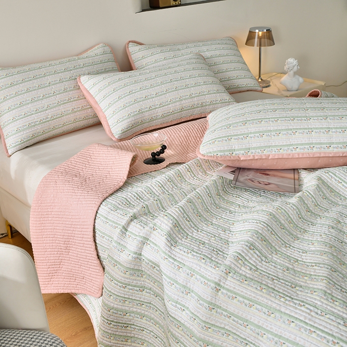 91家纺网 家纺一手货源 找家纺 橙子家居 2024新款高温水洗双面全棉纯棉斜纹13372印花款单品床盖  单床盖 雅清