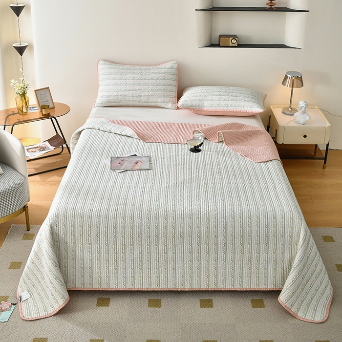 91家纺网 家纺一手货源 找家纺 橙子家居 2024新款高温水洗双面全棉纯棉斜纹13372印花款单品床盖  单床盖 雅清