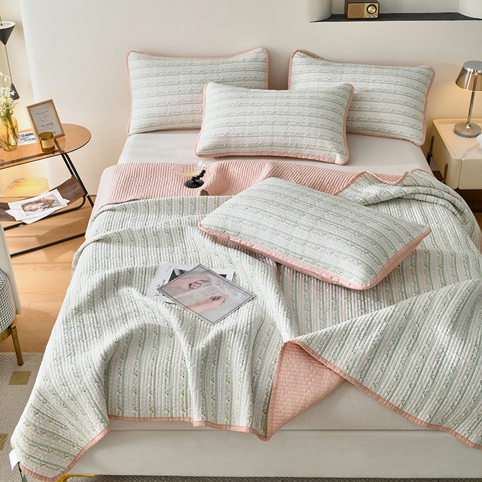 91家纺网 家纺一手货源 找家纺 橙子家居 2024新款高温水洗双面全棉纯棉斜纹13372印花款单品床盖  单床盖 雅清