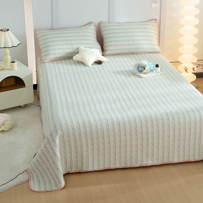 91家纺网 家纺一手货源 找家纺 橙子家居 2024新款高温水洗双面全棉纯棉斜纹13372印花款单品床盖（风格二） 雅清