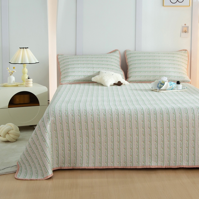 91家纺网 家纺一手货源 找家纺 橙子家居 2024新款高温水洗双面全棉纯棉斜纹13372印花款单品床盖（风格二） 雅清