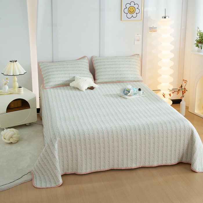 91家纺网 家纺一手货源 找家纺 橙子家居 2024新款高温水洗双面全棉纯棉斜纹13372印花款单品床盖（风格二） 雅清