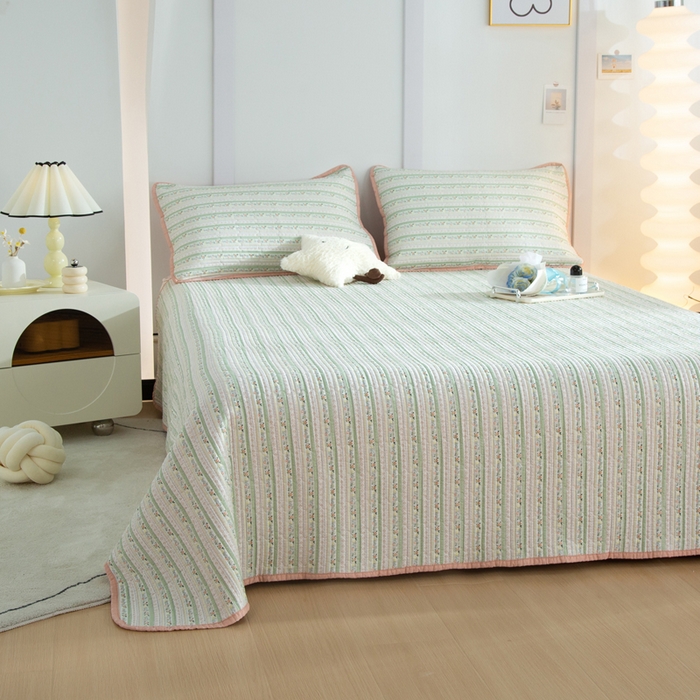 91家纺网 家纺一手货源 找家纺 橙子家居 2024新款高温水洗双面全棉纯棉斜纹13372印花款单品床盖（风格二） 雅清