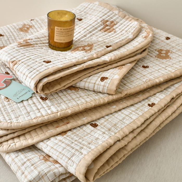 橙子家居 2024新款高温水洗双面全棉纯棉斜纹13372印花款单品床盖  单床盖 格子小熊