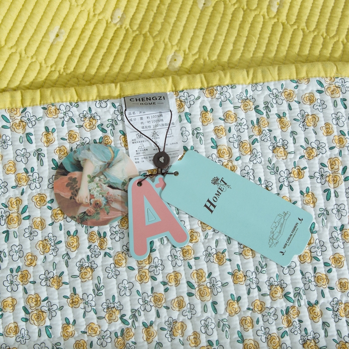 91家纺网 家纺一手货源 找家纺 橙子家居 2024新款高温水洗双面全棉纯棉斜纹13372印花款单品床盖（风格二） 莫娇-黄