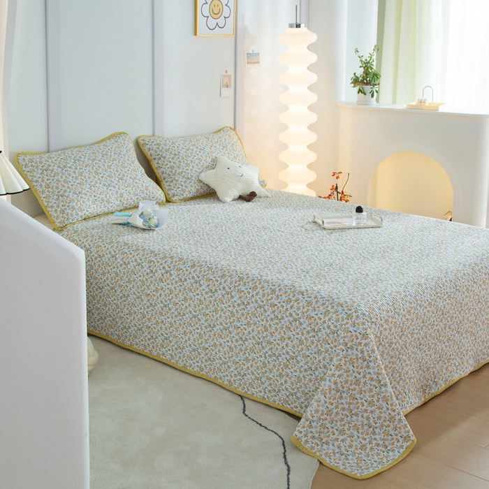 91家纺网 家纺一手货源 找家纺 橙子家居 2024新款高温水洗双面全棉纯棉斜纹13372印花款单品床盖（风格二） 莫娇-黄