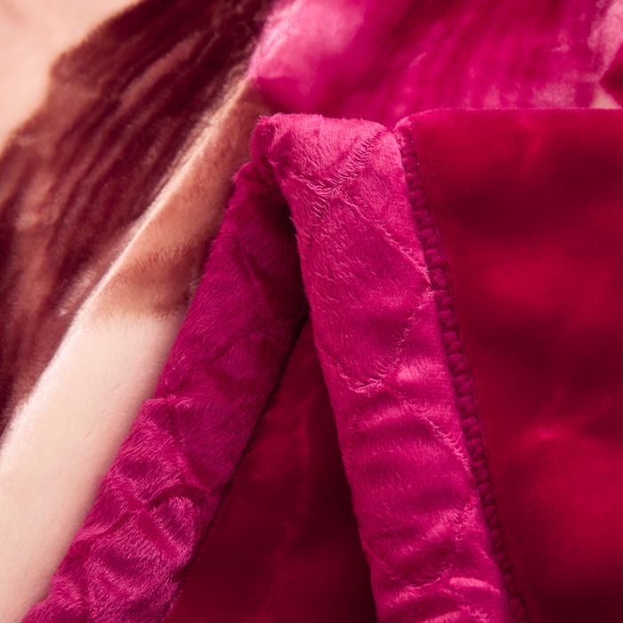 91家纺网 家纺一手货源 找家纺 好艺佳毛毯 2025新款（升级版）拉舍尔毛毯学生毯宿舍婚庆加厚双层毯子绒毯盖毯不掉毛毛毯 升级版-闭月羞花-玫红