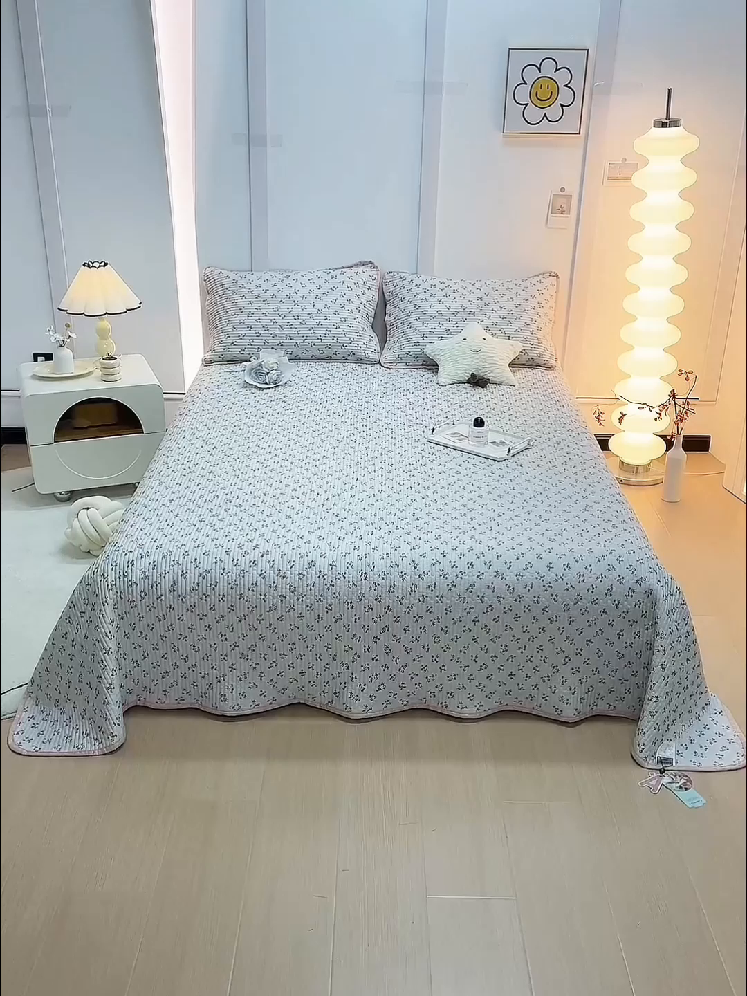 91家纺网 家纺一手货源 找家纺 橙子家居 2024新款高温水洗双面全棉纯棉斜纹13372印花款单品床盖（风格二） 沁花-绿