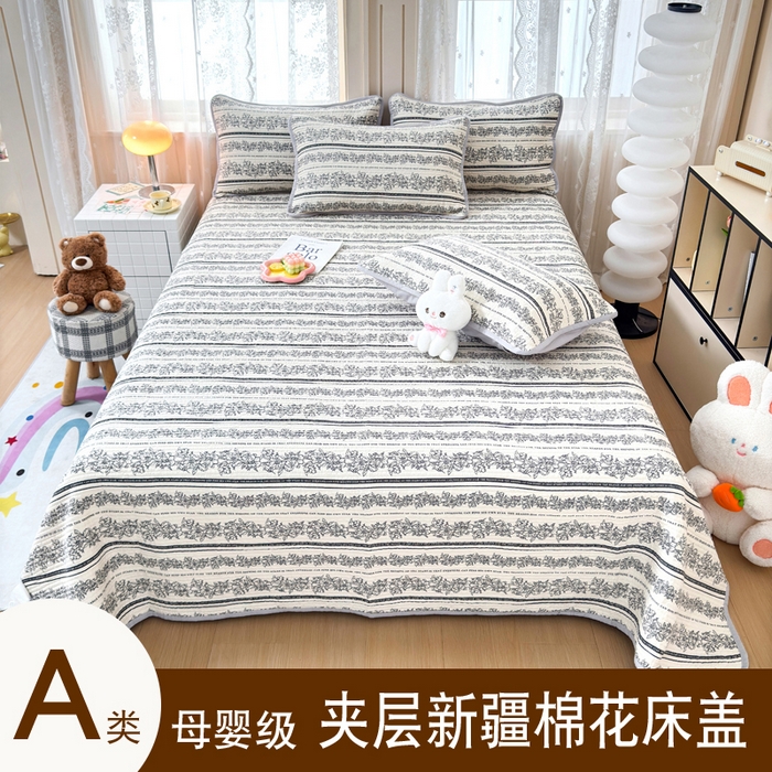 91家纺网 家纺一手货源 找家纺 橙子家居 2024新款A类木棉印花夹层新疆棉花四季款床盖三件套 西西里