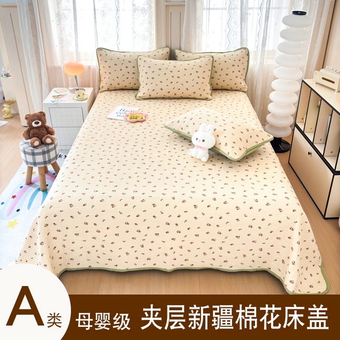 91家纺网 家纺一手货源 找家纺 （总）橙子家居 2024新款A类木棉印花夹层新疆棉花四季款床盖三件套