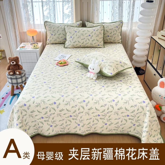 91家纺网 家纺一手货源 找家纺 （总）橙子家居 2024新款A类木棉印花夹层新疆棉花四季款床盖三件套
