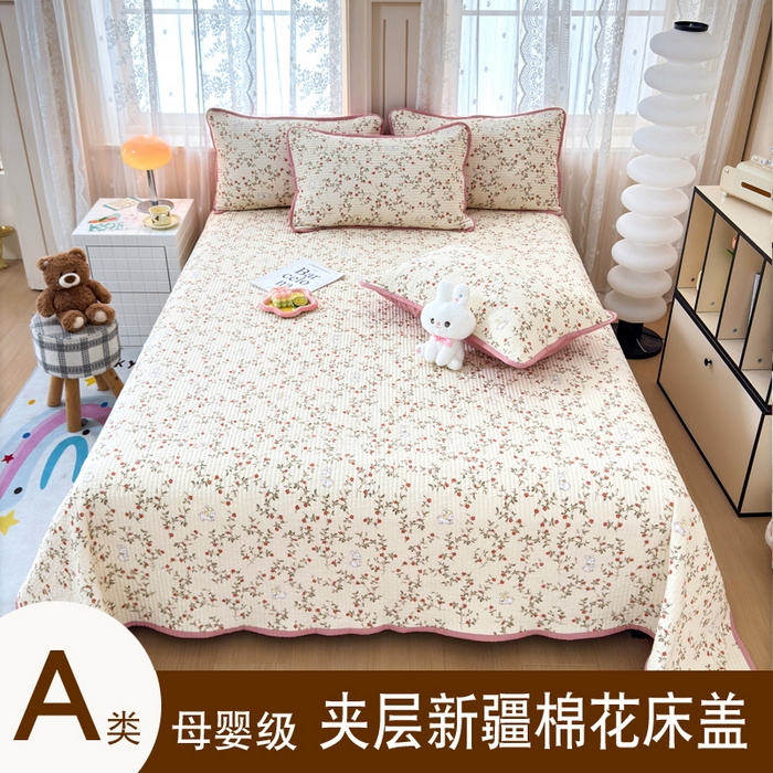 91家纺网 家纺一手货源 找家纺 （总）橙子家居 2024新款A类木棉印花夹层新疆棉花四季款床盖三件套