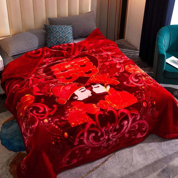 91家纺网 家纺一手货源 找家纺 好艺佳毛毯 2025新款（升级版）拉舍尔毛毯学生毯宿舍婚庆加厚双层毯子绒毯盖毯不掉毛毛毯 升级版-郎才女貌