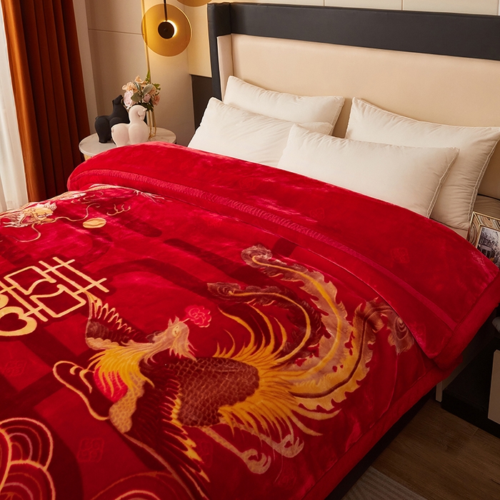 91家纺网 家纺一手货源 找家纺 好艺佳毛毯 2025新款（升级版）拉舍尔毛毯学生毯宿舍婚庆加厚双层毯子绒毯盖毯不掉毛毛毯 升级版-龙飞凤舞