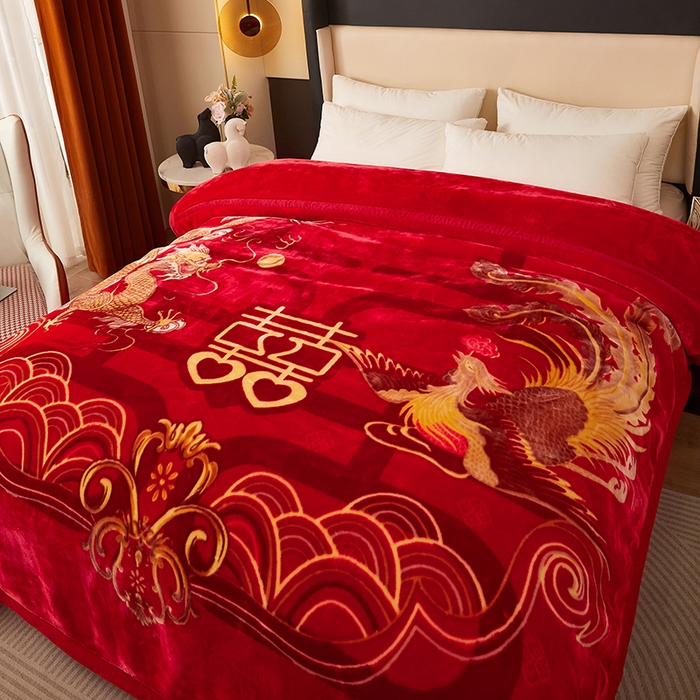 91家纺网 家纺一手货源 找家纺 好艺佳毛毯 2025新款（升级版）拉舍尔毛毯学生毯宿舍婚庆加厚双层毯子绒毯盖毯不掉毛毛毯 升级版-龙飞凤舞