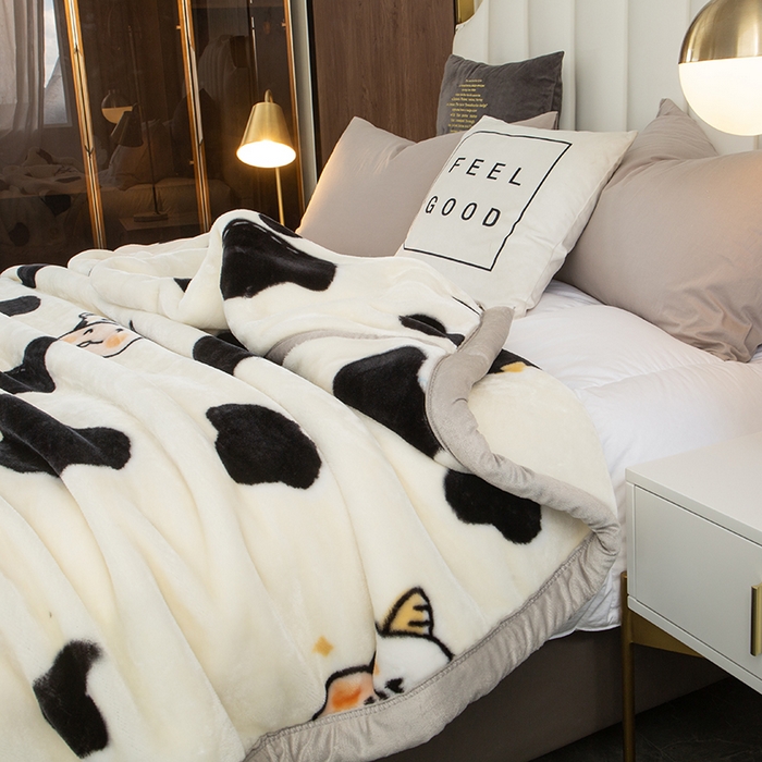 91家纺网 家纺一手货源 找家纺 好艺佳毛毯 2025新款（升级版）拉舍尔毛毯学生毯宿舍婚庆加厚双层毯子绒毯盖毯不掉毛毛毯 升级版-小萌牛