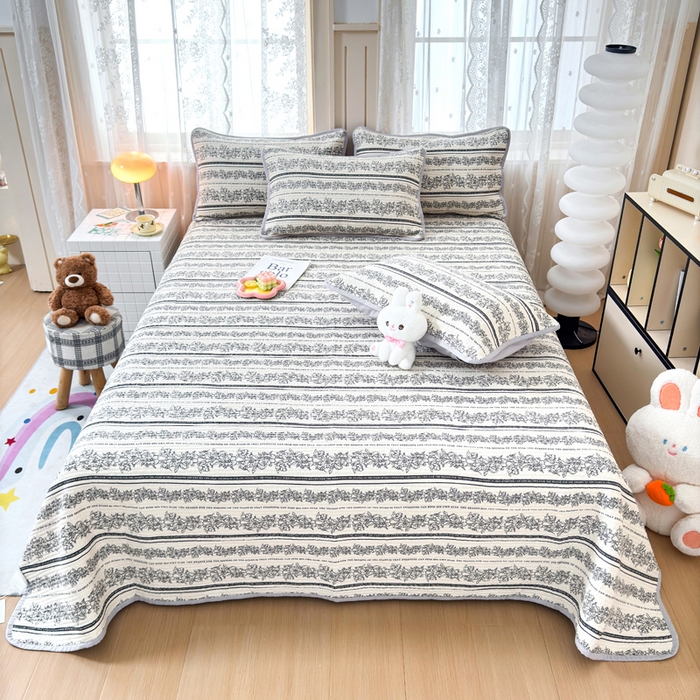 91家纺网 家纺一手货源 找家纺 橙子家居 2024新款A类木棉印花夹层新疆棉花四季款床盖三件套 西西里