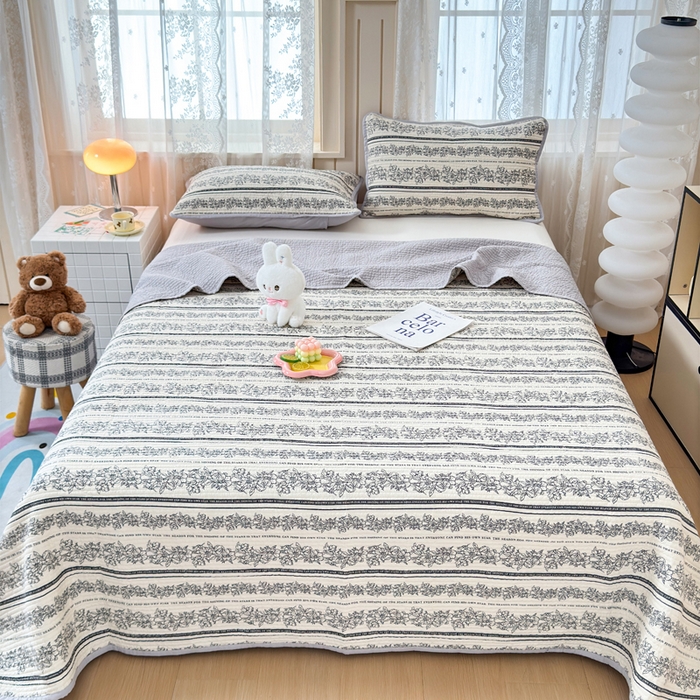 91家纺网 家纺一手货源 找家纺 橙子家居 2024新款A类木棉印花夹层新疆棉花四季款床盖三件套 西西里